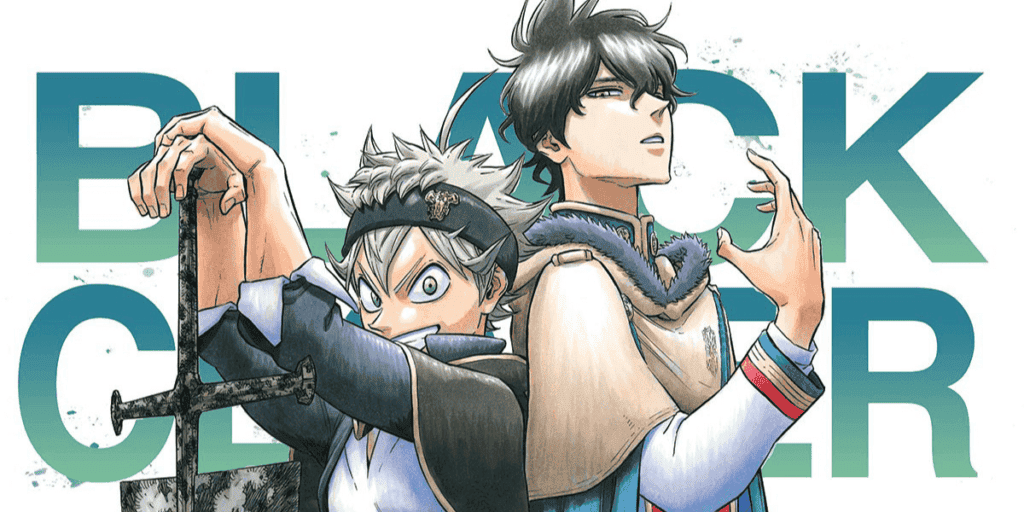 Black clover central characters standing back to back.