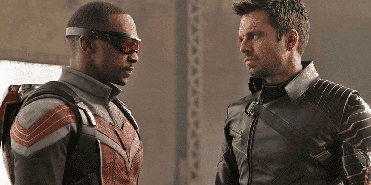 a scene from the falcon and the winter soldier showcasing anthony mackie and sebastian stan