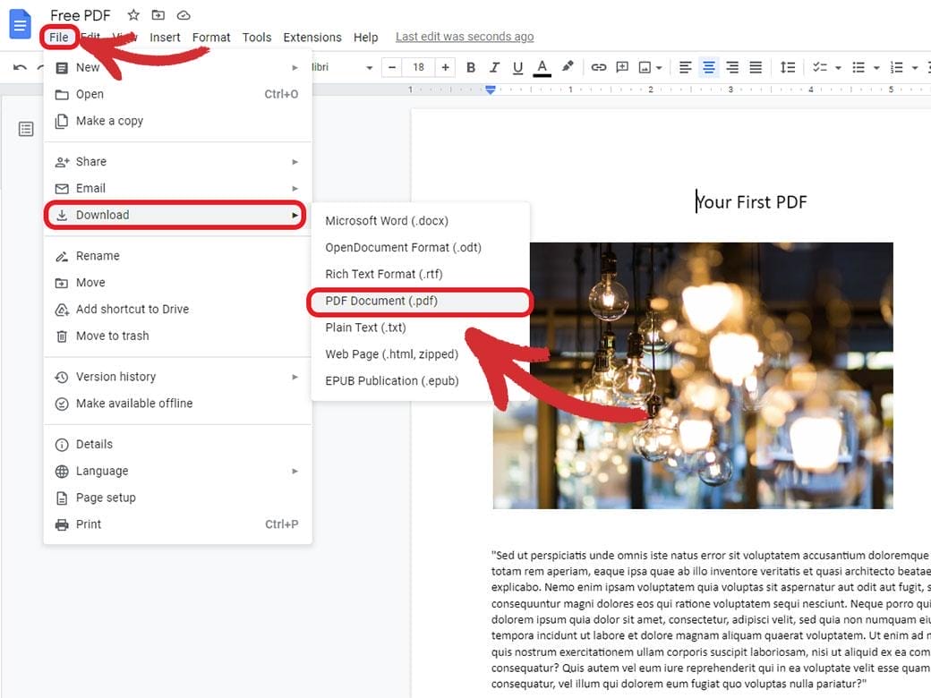 Converting a Google Doc to a PDF