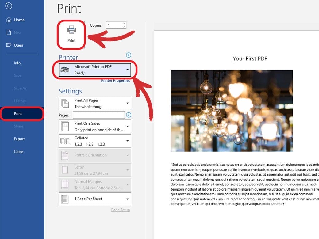 Printing out a PDF in Microsoft Word