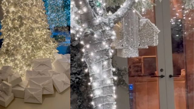 Snow is everywhere as Kim Kardashian turns her garden in Los Angeles into a wintry wonderland